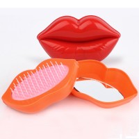 High Strength Mouth Lip Shape Detachable Nylon Hair Brush with Mirror