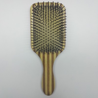 Bamboo Paddle Hair Brush with Plastic Bristle for Head Scalp Massage Brush