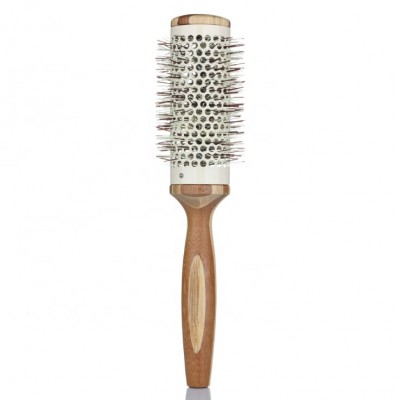 Hot sale round  barrel ani-static wooden handle nylon bristle  hair brush